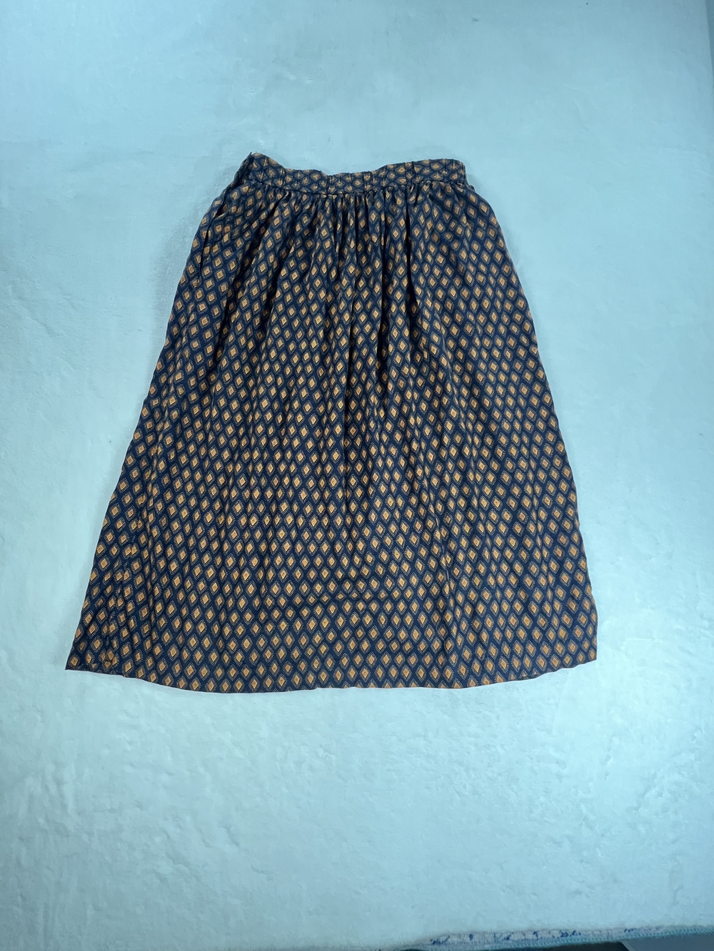 Suburbans Vintage Midi Skirt Womens 14 Blue Orange Diamond Print Rayon Pockets